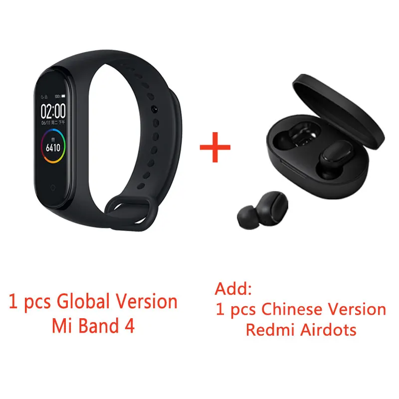 GL Redmi Airdots Глобальная версия Xiaomi mi Band 4 смарт-браслеты mi band 4 браслет пульсометр фитнес 135 мАч цветной Bluetooth 5,0 китайская версия - Цвет: GL Redmi Airdots