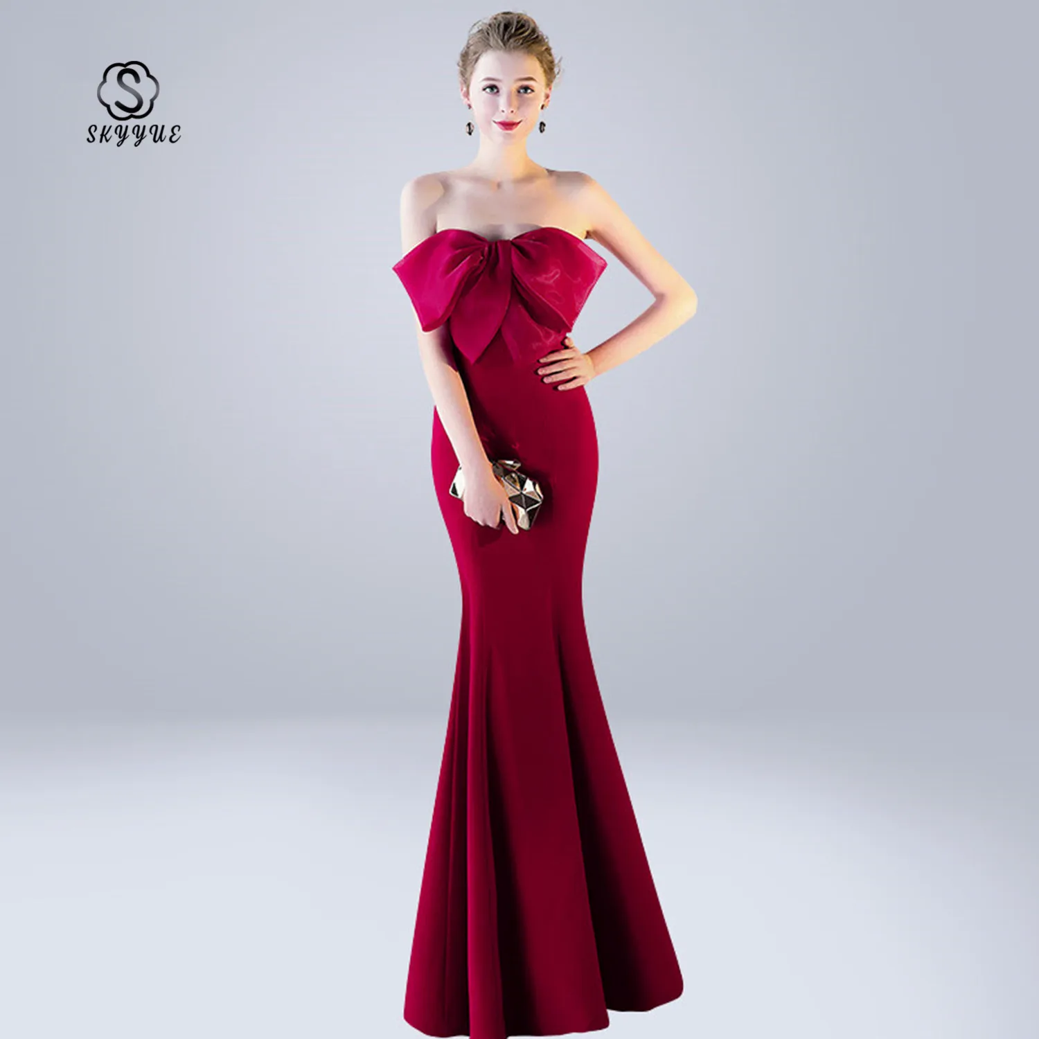 

Skyyue 2019 Sleeveless Backless Floor Length Evening Dress Robe De Soiree Wrapped Chest Women Party Dresses Formal Gowns C140