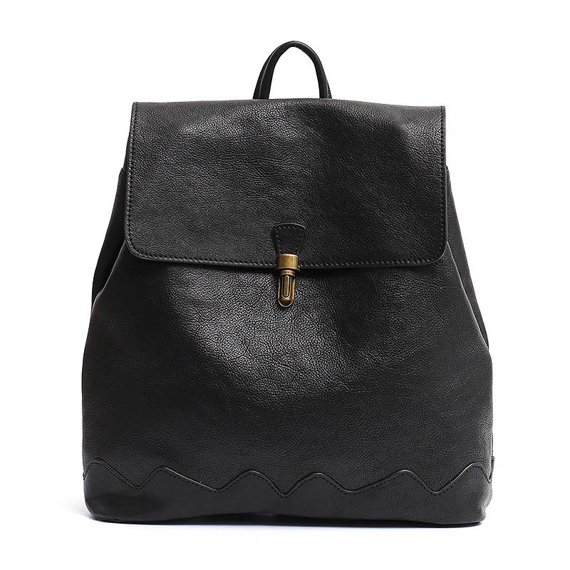 SC высококачественный итальянский рюкзак из коровьей кожи для женщин, модные школьные сумки для девочек, кожаный большой рюкзак на плечо с металлическим замком - Цвет: BLACK