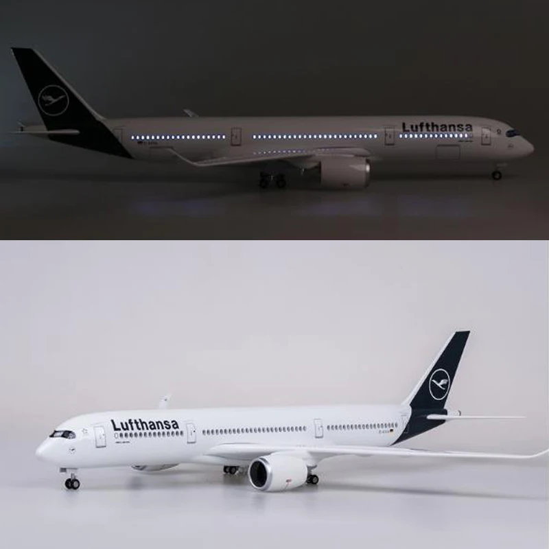 47cm Airplane Model 1/142 Scale Airbus A350 Plane Lufthansa Airline Model With Light And Wheels Resin Aircraft For Collection