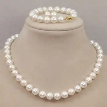 

A SET natural cultured fresh water pearl 9-10mm white black pink necklace 18 "