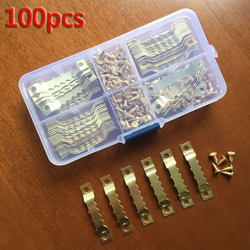 

Hardware Hook Set Saw Tooth Screws Gold Iron Cafes Home Paintings 100pcs