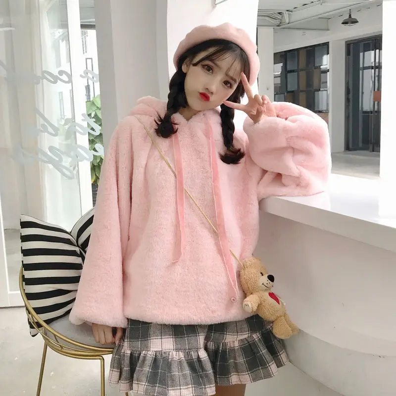 Autumn Women Sweatshirt Loose Solid Kawaii Ladies Hoodies Large Size  Bow-knot Christmas Female Clothes Winter Harajuku Girl Tops - Hoodies &  Sweatshirts - AliExpress