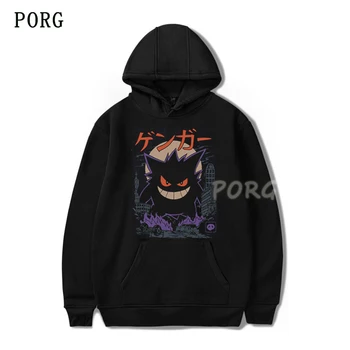 

Gengar Kaiju Japan Style Pokemon Mens Hoodies Cotton Long Sleeve O-Neck Tops Fashion 2020 Oversized Sudadera Hombre Black Hoodie