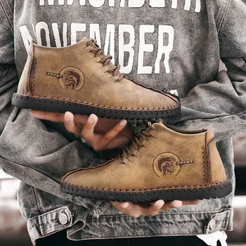 

Fashion Men Leather Boots High Quality Split Leather Ankle Snow Boots Warm Fur Plush Lace-Up Mens Winter Shoes Plus size 38~48