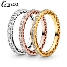 CUTEECO Новое полое вечное сердце циркониевое кольцо для женщин роскошное простое обручальное кольцо обручальные ювелирные изделия подарок на день Святого Валентина