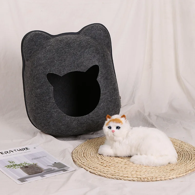 Лежанка для питомца кошки пещера спальный дом гнездо питомник фетровая ткань на молнии корзина для кошек кровать для питомца коврик подушка для кошек - Цвет: A