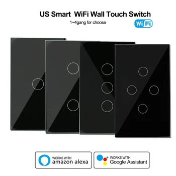 

US Smart Wifi Touch light Switch 1/2/3/4gang Neutral Wire Required Tuya Remote Smart Home Controller Work with Alexa Google Home
