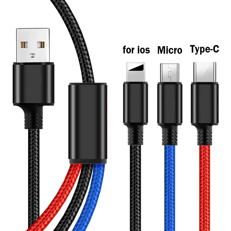 Супер Зарядное устройство кабель 3 в 1 Micro Тип type-C USB для Iphone 6/7/8 X huawei XIAOMI USB кабель для зарядки и передачи данных 1 м Зарядное устройство кабель