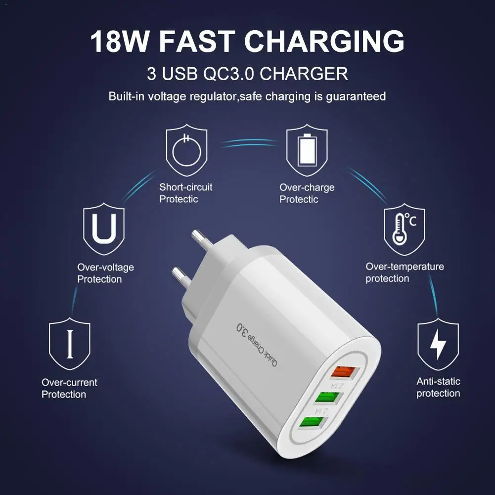 18 Вт QC3.0 зарядное устройство 3 USB быстрая зарядка мобильного телефона Беспроводное зарядное устройство 18 Вт настенное зарядное устройство для путешествий