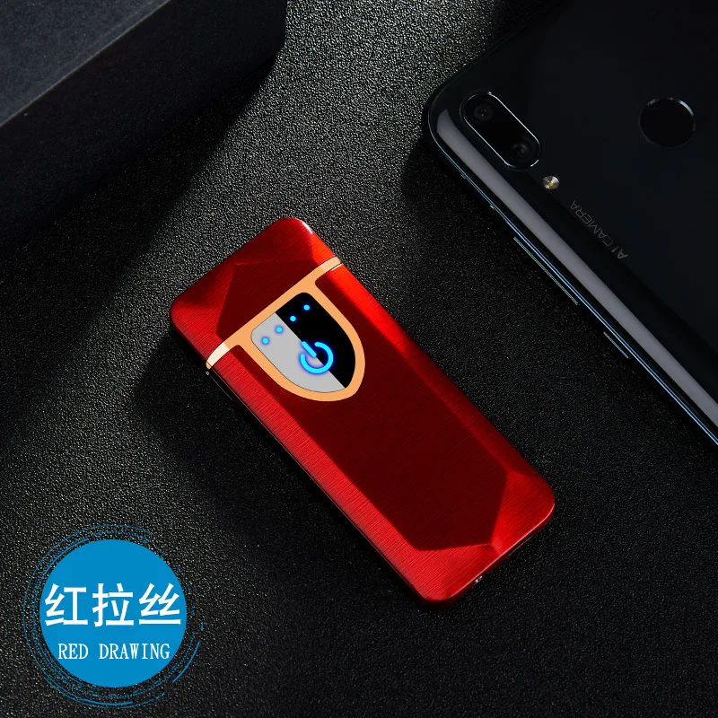 High Quality Metal USB Charging Ligther Dual Arc Plasma Lighters Thin Electric Rechargeable Cigarette Lighter Windproof Men Gift - Цвет: Red