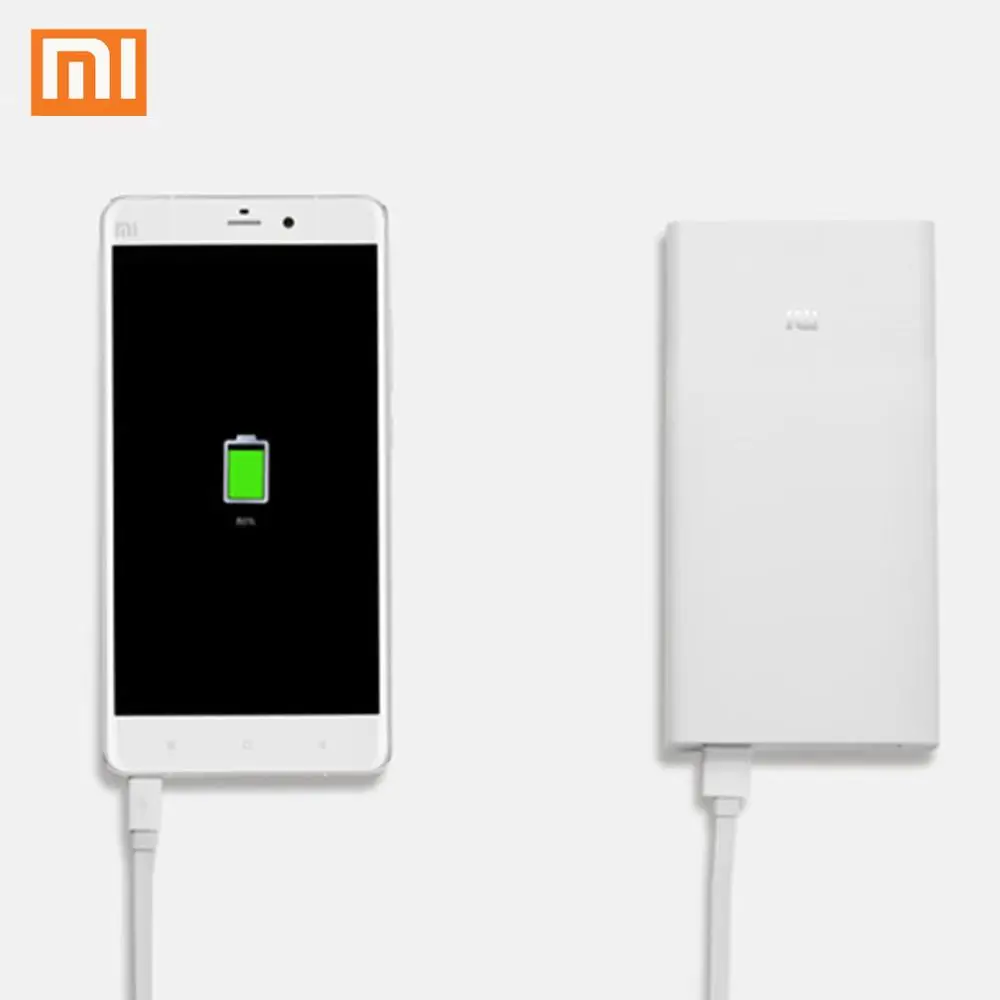 Белый Xiaomi Mi внешний аккумулятор 20000 мА/ч, 2C внешний аккумулятор, портативная зарядка с двумя usb-портами, два-wayQuick Charge QC3.0, 20000 мА/ч, внешний аккумулятор - Цвет: Белый