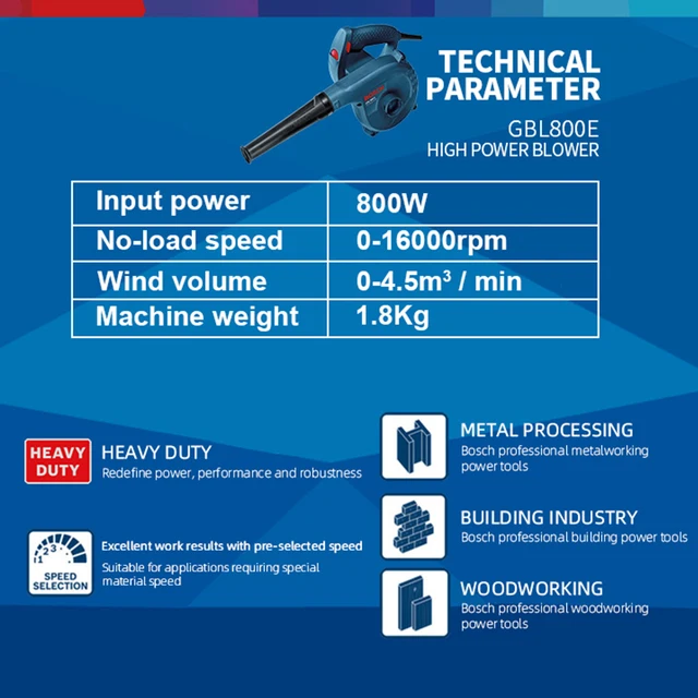 Bosch Electric Handheld Cordless Air Blower Vacuum Dust Cleaner 800W Leaf House Cleaning Blowing And Suction For Woodworking 5