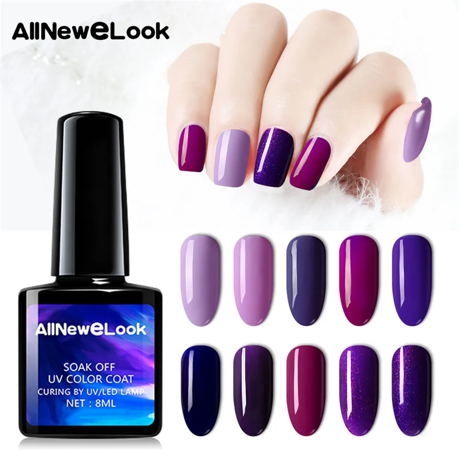 

AllNeweLook 8ml Purple Series Gel Nail Polish Soak Off UV/LED Nail Gel Semi Permanent Nail Art Gel Lacquer Vernis