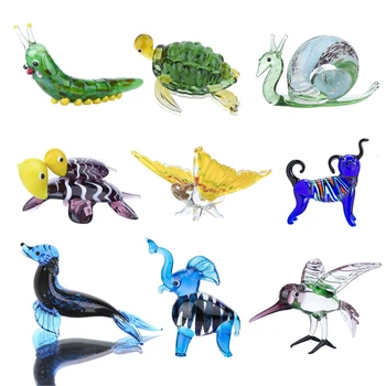 

H&D 9 Styles Glass Blown Animal Figurines Collection Handmade Miniature Animals Dollhouse Ornaments Home Fairy Garden Decoration
