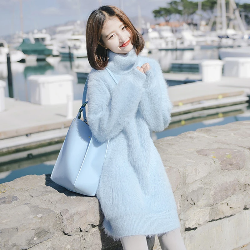 Turtleneck Sweater Women Pullover Knit Dress 2019 New Autumn Loose Female Thick Winter Bottoming Vestido | Женская одежда