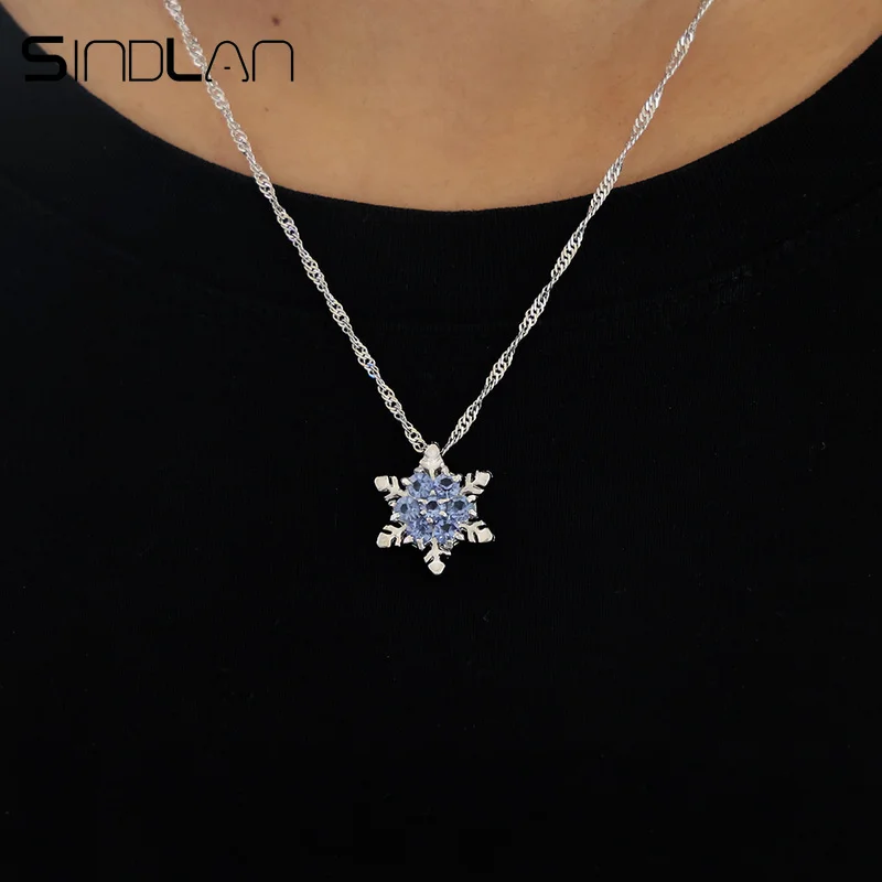 Sindlan натуральный камень синяя Хрустальная подвеска Снежинка ожерелье для женщин девочек год Рождественские подарки Длинная цепочка ожерелье драгоценность