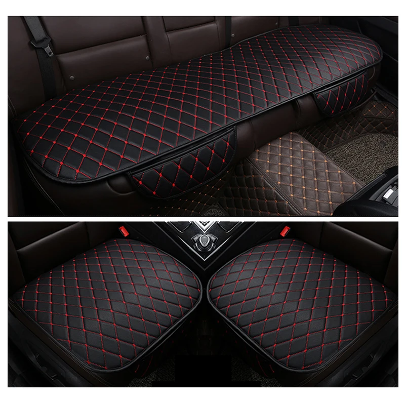 1 Set Black Red Универсальный автомобильный чехол на переднее, заднее, заднее, боковое сиденье, подушка на сиденье, дышащий коврик из искусственной кожи, всесезонный - Название цвета: 1 Set Black Red