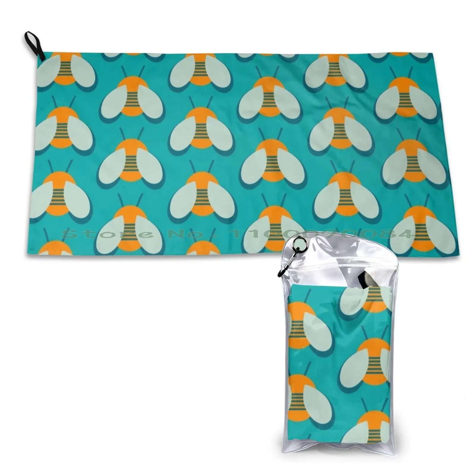 Bees Please Ii-Bee Pattern In Orange Turquoise Teal Quick Dry Towel Gym Sports Bath Portable Ocean Sea Blue Skull Funny Water