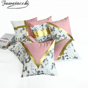 

Fuwatacchi Pink Gold Foil Cushion Cover Heart Letter Geometric Pillow cover for Home Chair Sofa Decorative Pillows 45*45cm