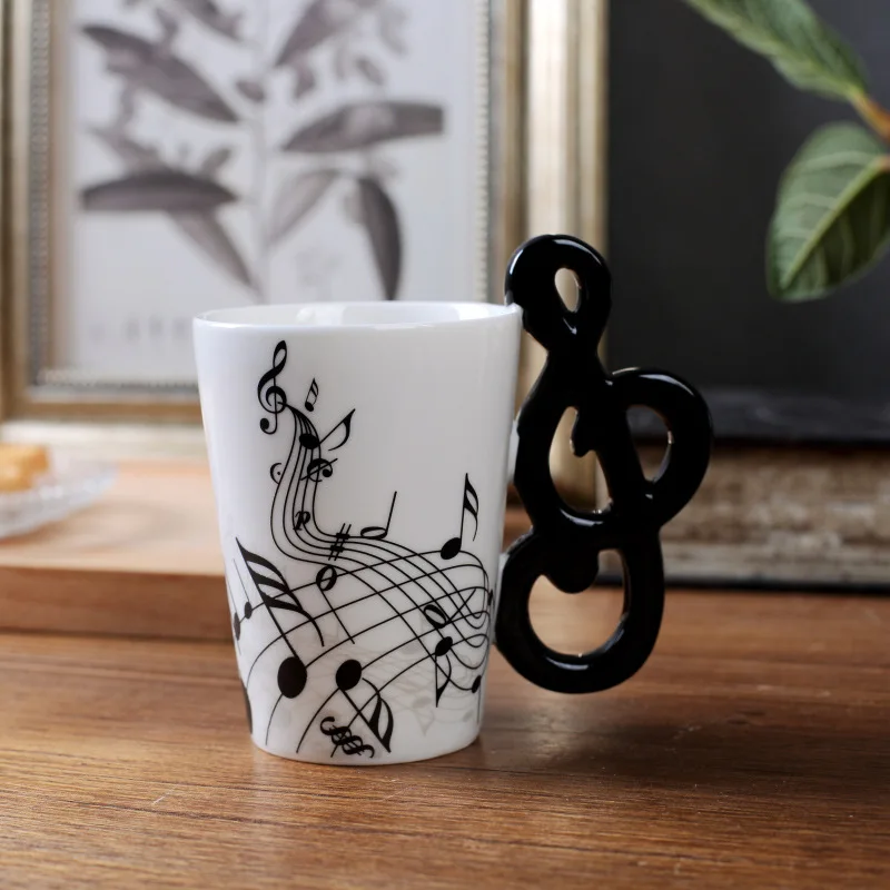 music note Музыкальная кружка для заметок, кофейная чашка для гитары, таза, керамическая кружка для путешествий, фарфоровая кофейная кружка для чая и молока, веселые рождественские подарки - Цвет: music note