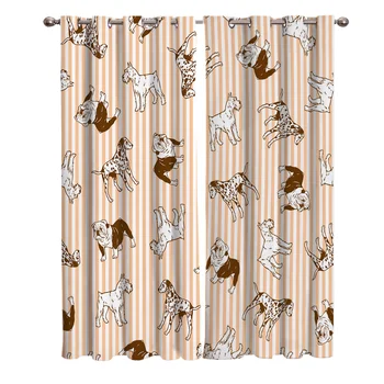 

Dog Patchwork Stripes Window Curtains Living Room Curtain Kitchen Curtains Home Decor