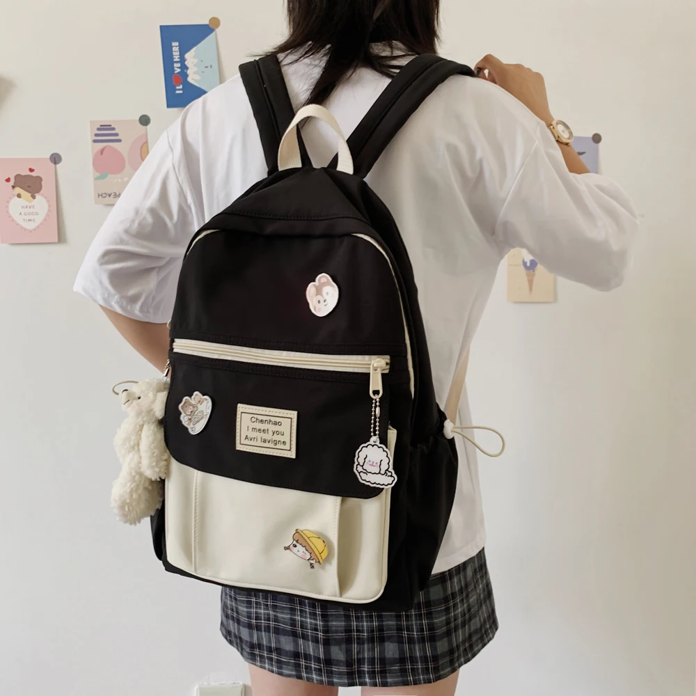 camera bags stylish Trendy Women Cute Backpack Nylon Female Harajuku School Bag College Book Lady Badge Backpack Kawaii Fashion Girl Bag Student New cool backpacks accessories	