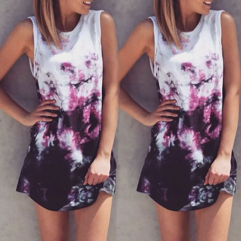 Летнее мини-платье в стиле бохо Пляжное платье для женщин Короткое с принтом и