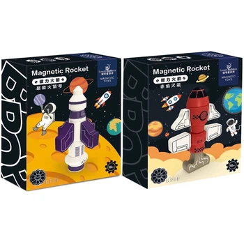 

Smartbuilders 17 Pcs netic Diy Assembling Building Blocks Rocket Building Blocks Boy Toy-Purple & Red
