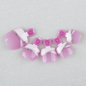 

24pcs False Toe Nail Tips Pink Full Cover French Fake Nails Medium Length Pre-designed Toe Artificial Nail Art Salon DIY