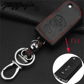 

jingyuqin 3 Button Leather Remote Fob Car Key Case Cover For Mazda 2 3 5 6 RX8 MX5 Flip Remote Key Bag Case Car styling Keychain