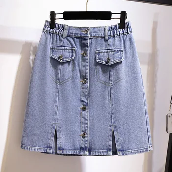 

Extra Large WOMEN'S Dress Fat mm Summer New Style A- line Short Skirt Sense of Design Non-mainstream Slit Denim Skirt Female 613
