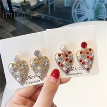 Новые модные серьги, геометрические жемчужные серьги для женщин и девочек, богемные Кристальные серьги-гвоздики в форме сердца, ювелирные изделия