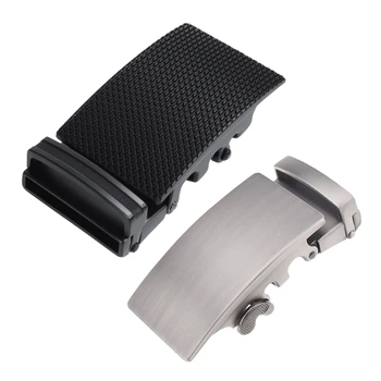 

2 Pcs Men's Solid Buckle Automatic Ratchet Leather Belt Buckle, Black & Silver
