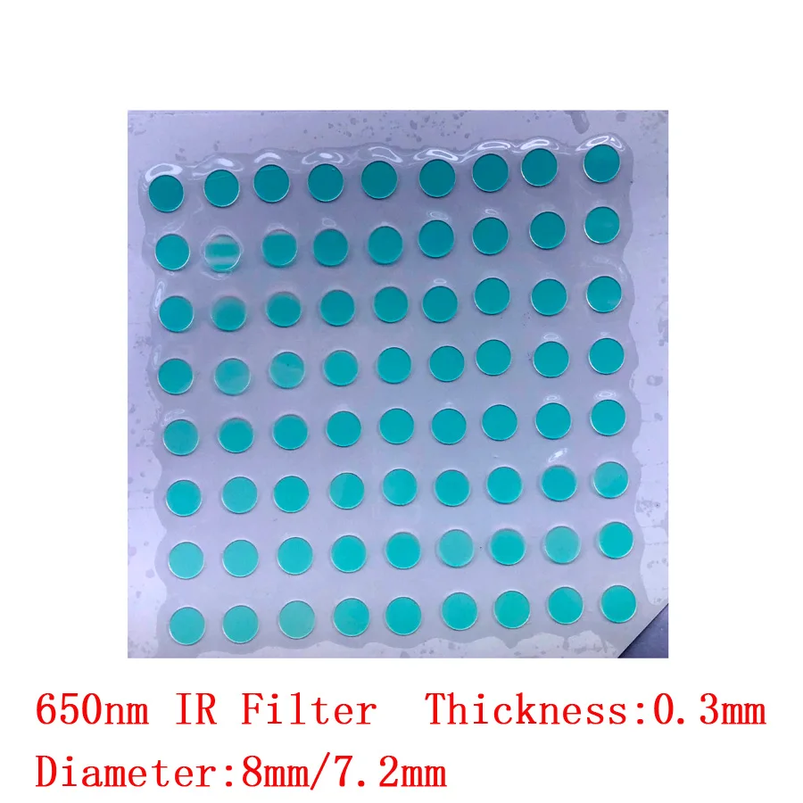 Infrared Pass Filter Optical Lens Filter PU`Aimetis IR Filter Diameter 7.2mm/8mm 10mm Thickness 0.3mm 650nm 850nm Cut Off Infared Wavelength For Lens
