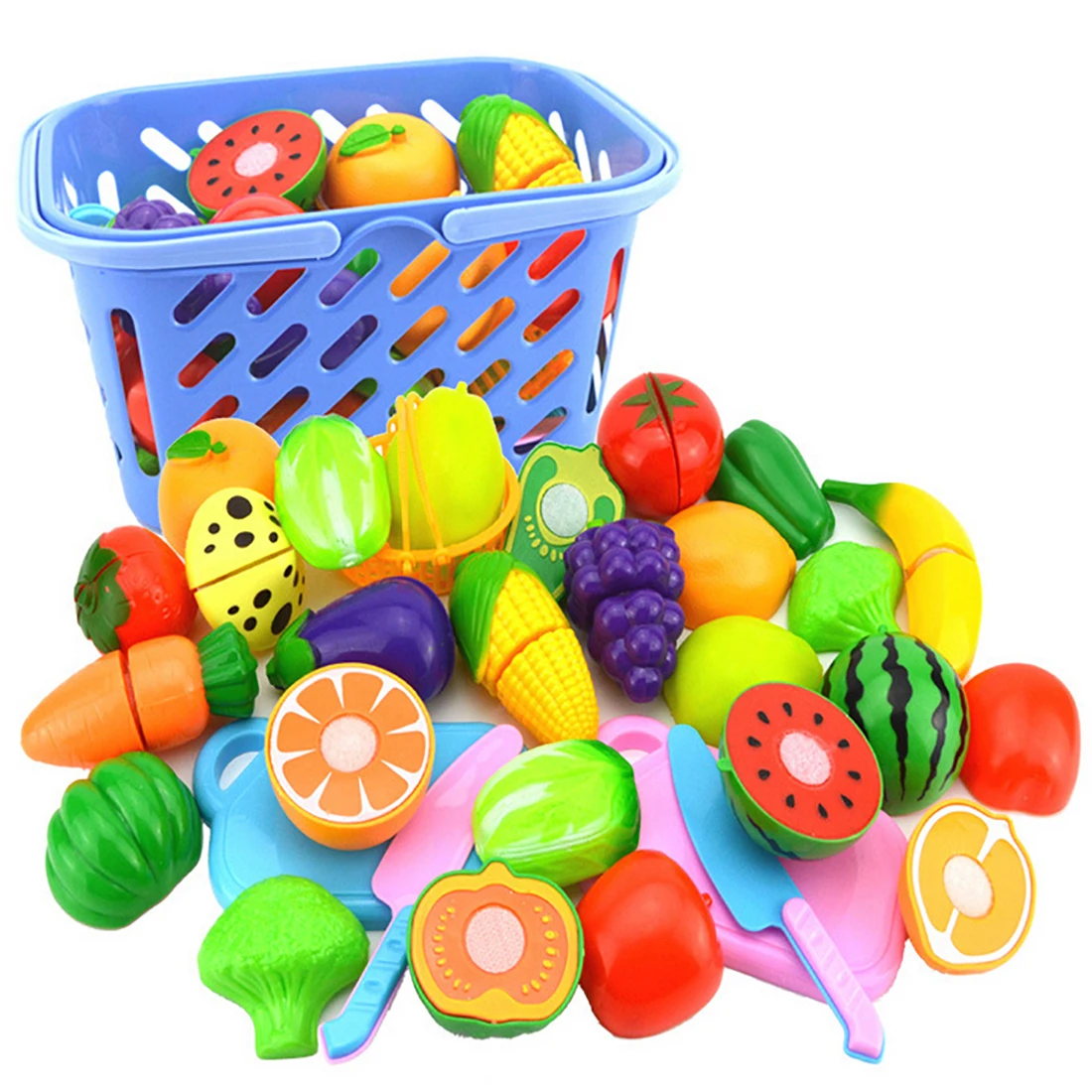 

23Pcs/Set Plastic Fruit Vegetables Cutting Toy Early Development And Education Board Games For Children- Color Random