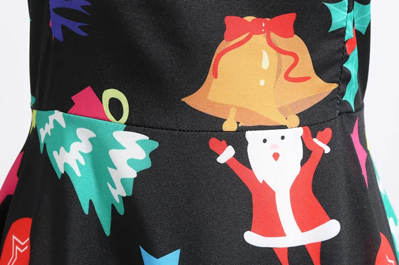 Christmas рождественское винтажное платье с принтом для женщин, Осень-зима, длинный рукав, а-силуэт, миди, вечерние брошь на платье, 50s 60s Robe Femme, большие размеры