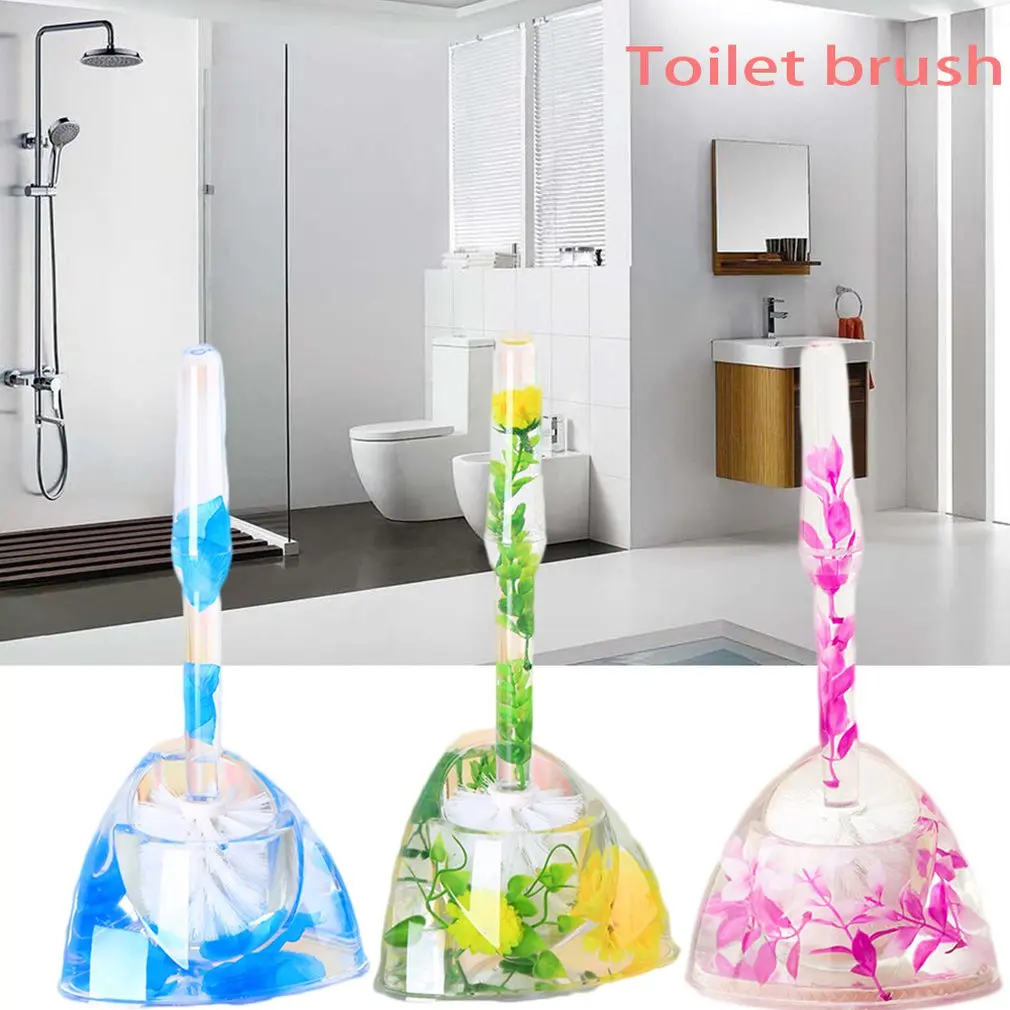 Toilet Brush Set With Base Cleaning Brush Creative Crystal Toilet Brush Plastic Brush Head Blue Green Rose Red
