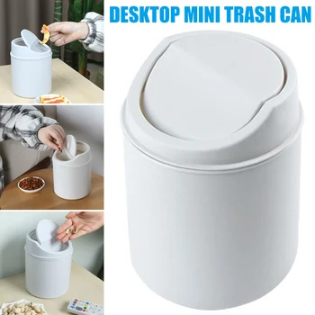 

Mini Desktops Mini Covered Kitchen Living Room Trash Can Garbage Can White TP899