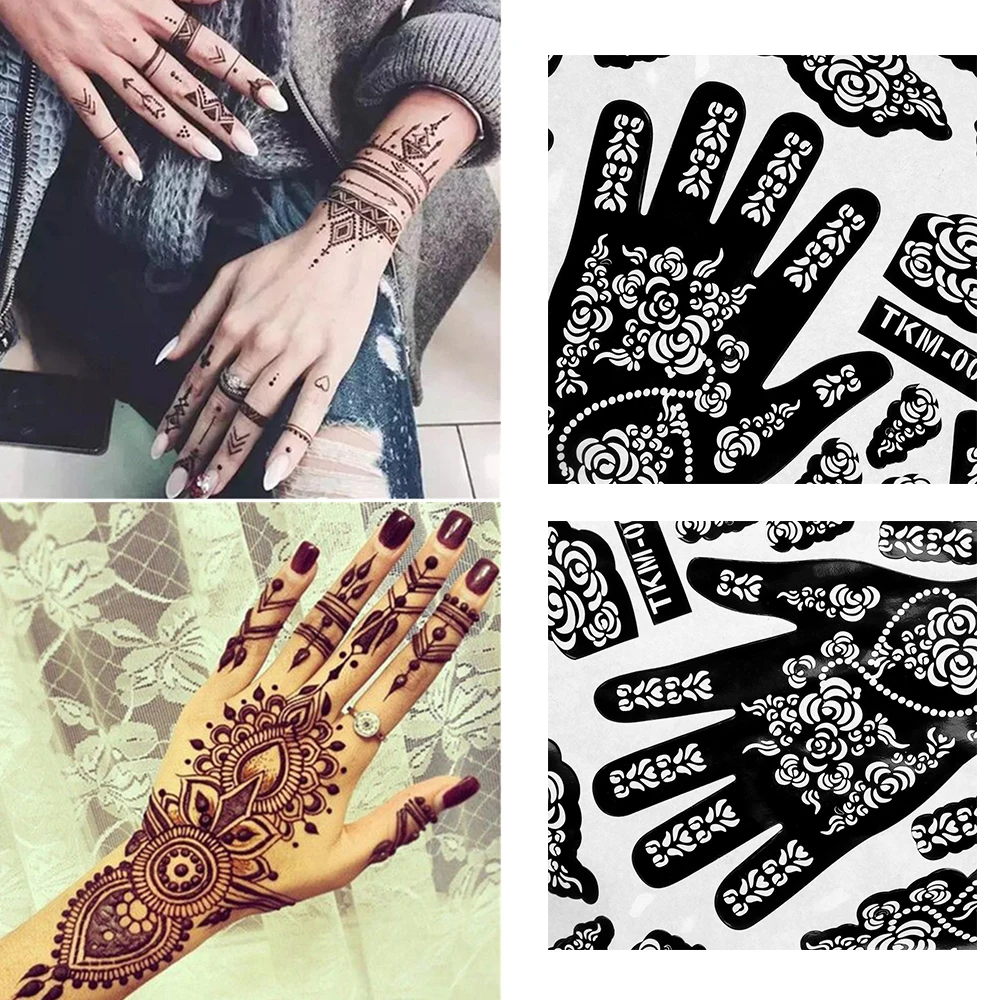 

Random New Indian Temporary Tattoo Templates Hands/Feet Henna Tattoo Stencils for Airbrushing Mehndi Body Painting Wedding Decor