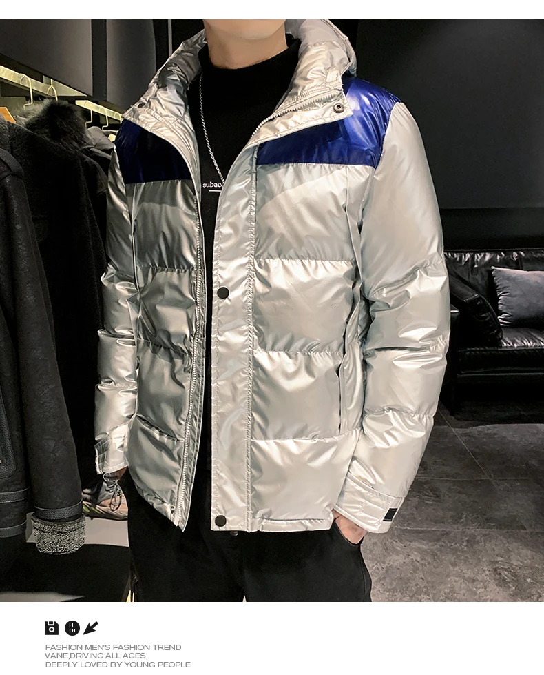 Winter Plus Velvet Thick Jacket Men's Slim Warm Fashion Parka Men Contrast Color Casual Hooded Coat Man Wild Cotton Jacket Male