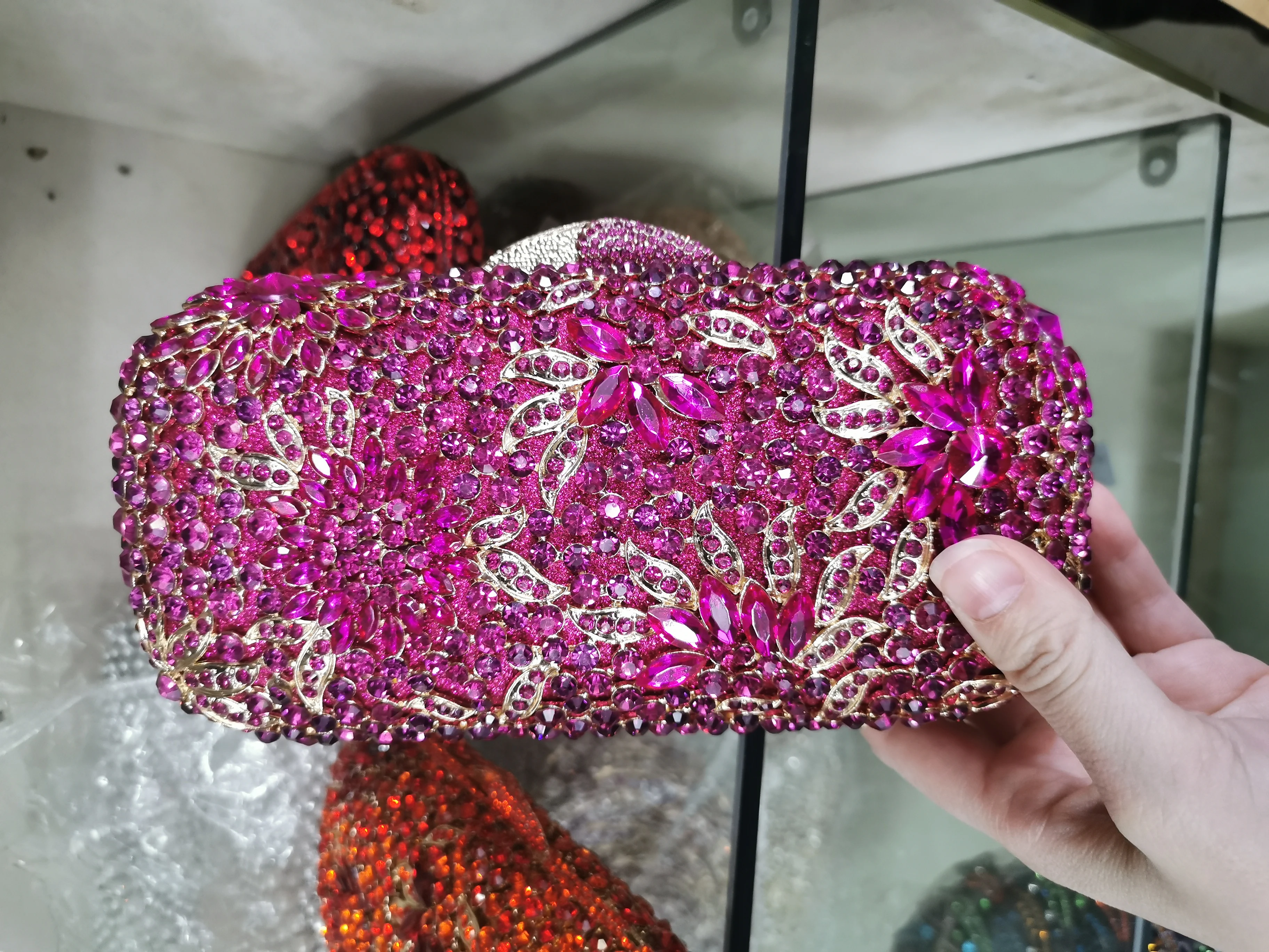 2022 New Red/Orange Color Women Clutch Bags Evening Shoulder Purses And Handbags High Quality Ladies Party Prom Mini Clutches diamond evening bag