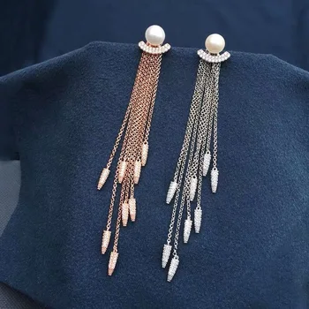 

Fashion Long Tassel Pearl Earrings for women girl Rhinestone exquisite Chain Pendant Earring Bijoux