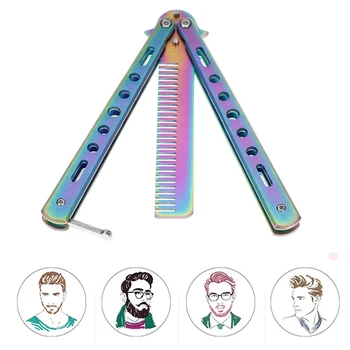

Foldable Comb Stainless Steel Practice Training Butterfly Knife Comb Beard & Moustache Brushes Hairdressing Styling Tool