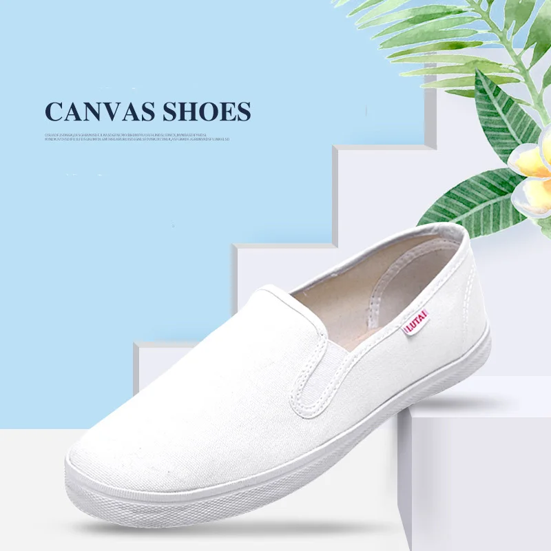 

USHINE EU35-44 Women men White Canvas Flat Heel Shoes Classic Summer Student School Shoes For Teenagers