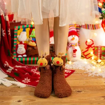 

2019 Women's Winter Socks Thick Plush Cotton Socks Warm Non-slip Home Floor Socks Christmas Gifts Cartoon Carpet Socks New