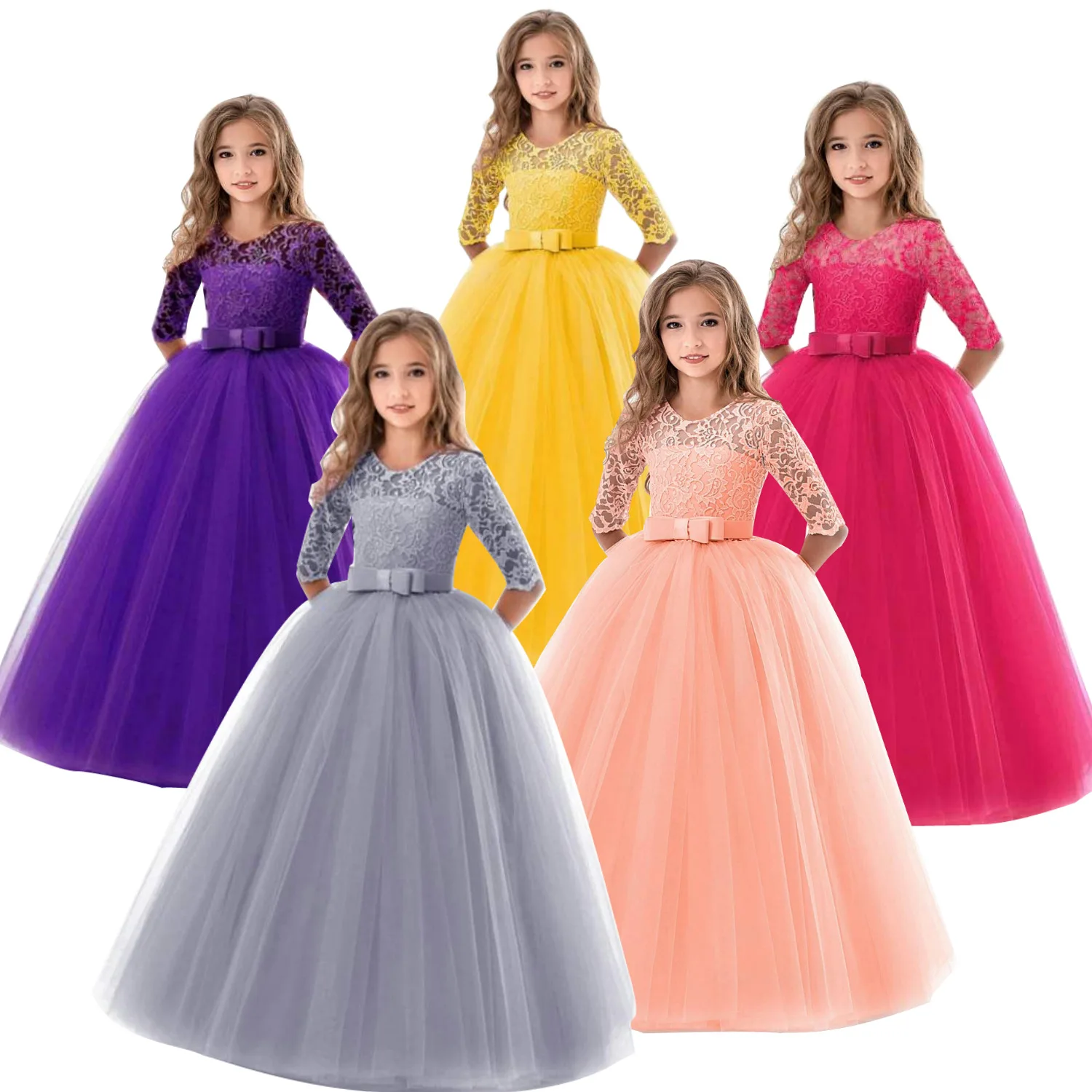 

Children dress autumn and winter cotton cloth solid color lace tutu princess dress multicolor Europe
