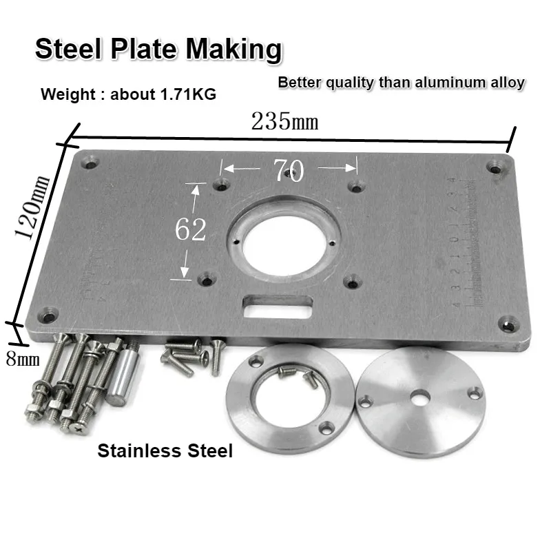 Фрезерный стол из нержавеющей стали, вставная пластина W/кольца со вставками, медная втулка для деревообработки, триммеры, роутеры, DIY Engrving Machine