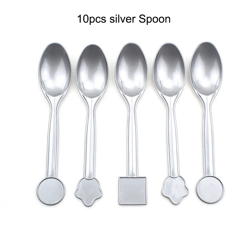 Gold/Silver Birthday Party Disposable Tableware disposable Wedding decoration plate cup baby shower decoration kids - Цвет: 10pcs spoon