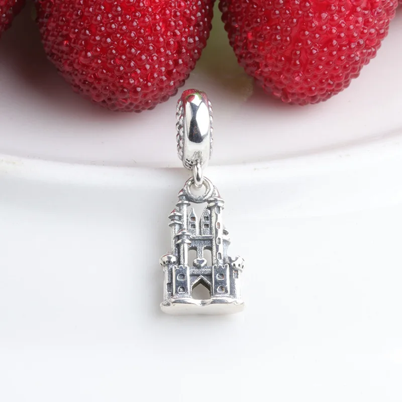 

100% 925 Sterling Silver Charm Silver Glitter Castle Pendant Fit Pandora Women Bracelet & Necklace Diy Jewelry